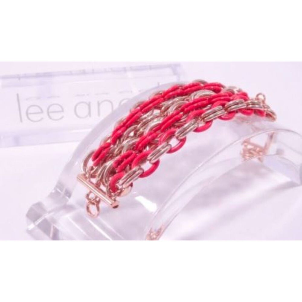 Lee Angel Women's Red Enamel Gold Three-Layer Double Link Bracelet NWT 298